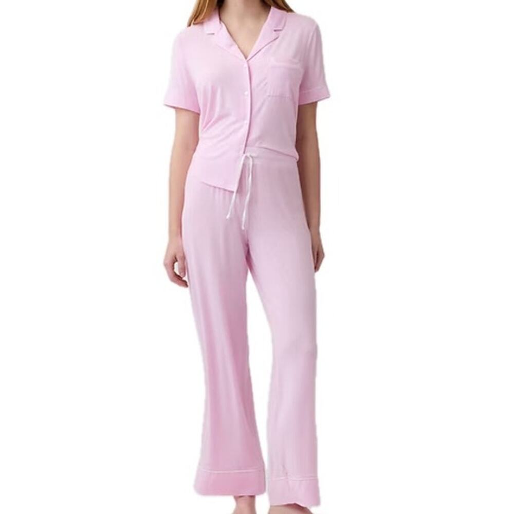 Gap Body Short Sleeve Wide Leg Primrose Pink Pajamas Top and Bottom Set